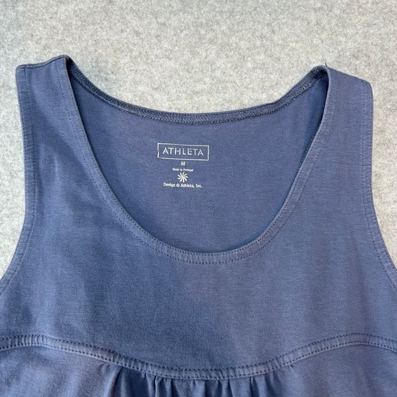 Athleta Organic Cotton Racerback Tank Dress Blue Empire Waist Womens Size Medium - Picture 5 of 11